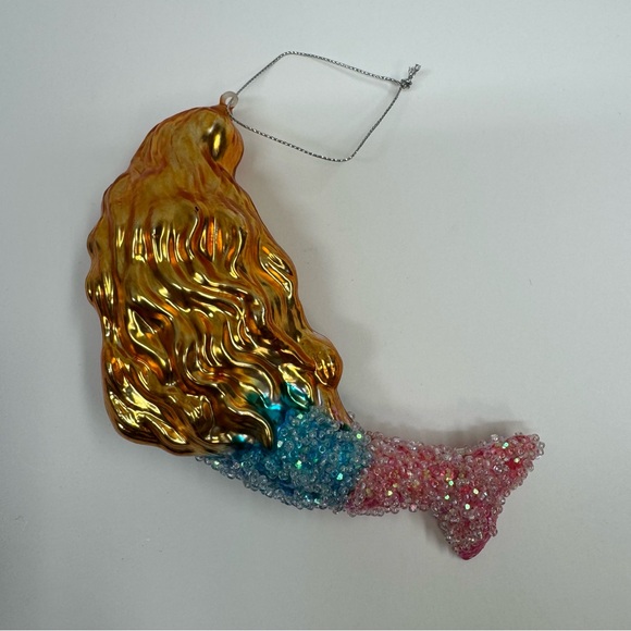 Vintage Mermaid Christmas Ornament Blown Glass Glitter Beads Accents - Picture 5 of 8